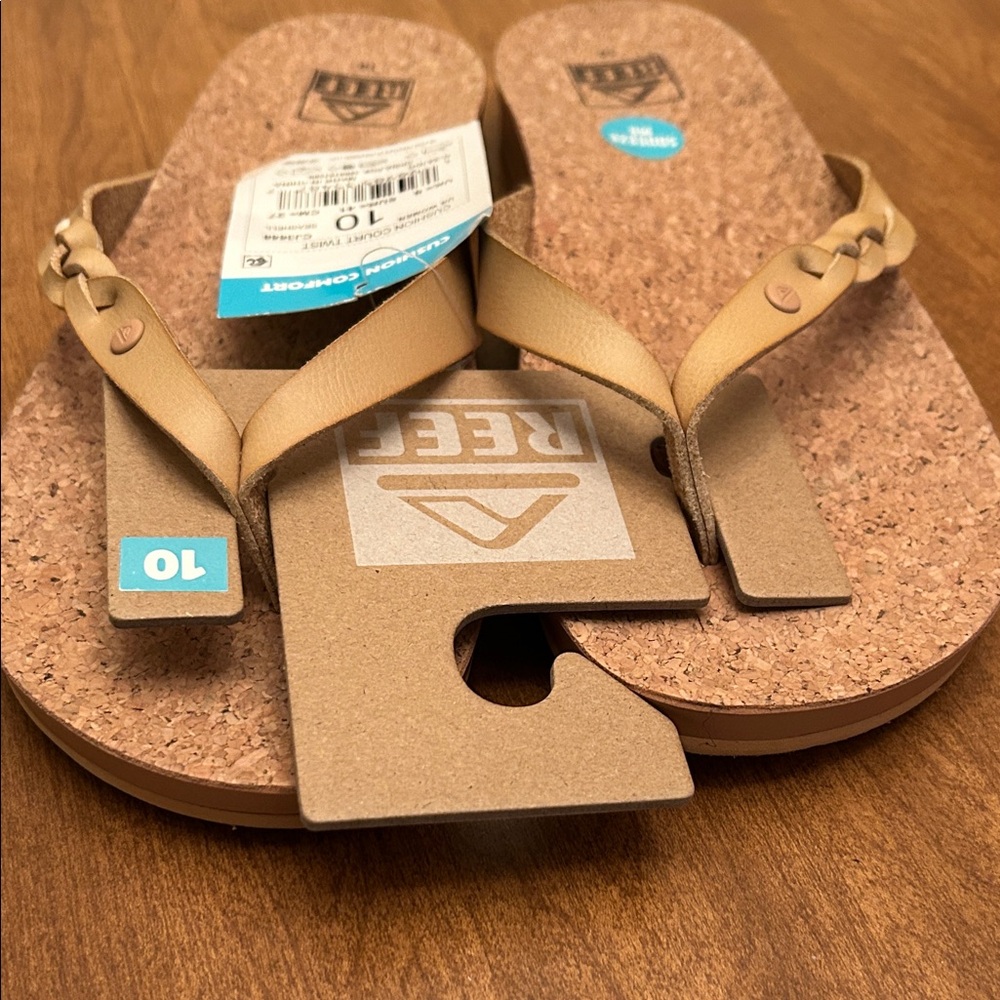 Reef Cork Flip Flops with Tan Braided Straps - Picture 3 of 4